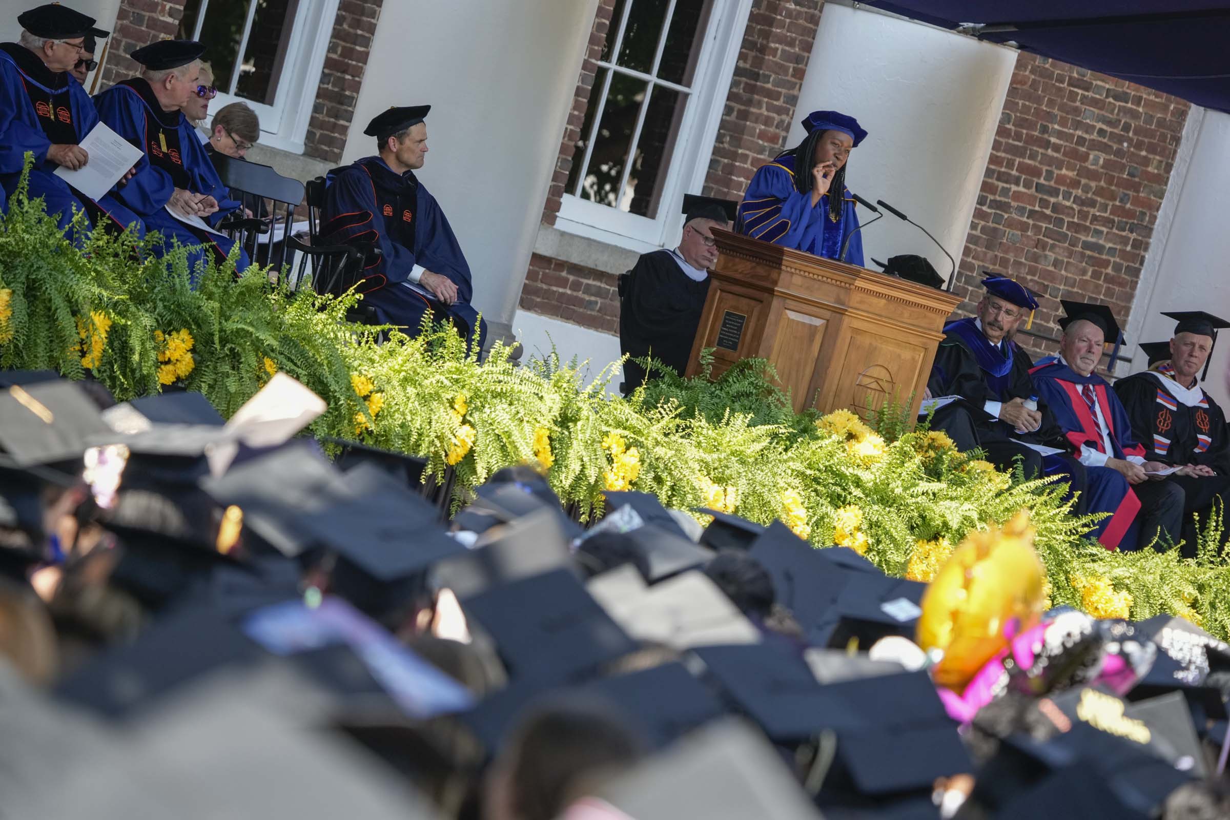 The keynote speaker Claudrena Harold delivers remarks to the Class of 2022.