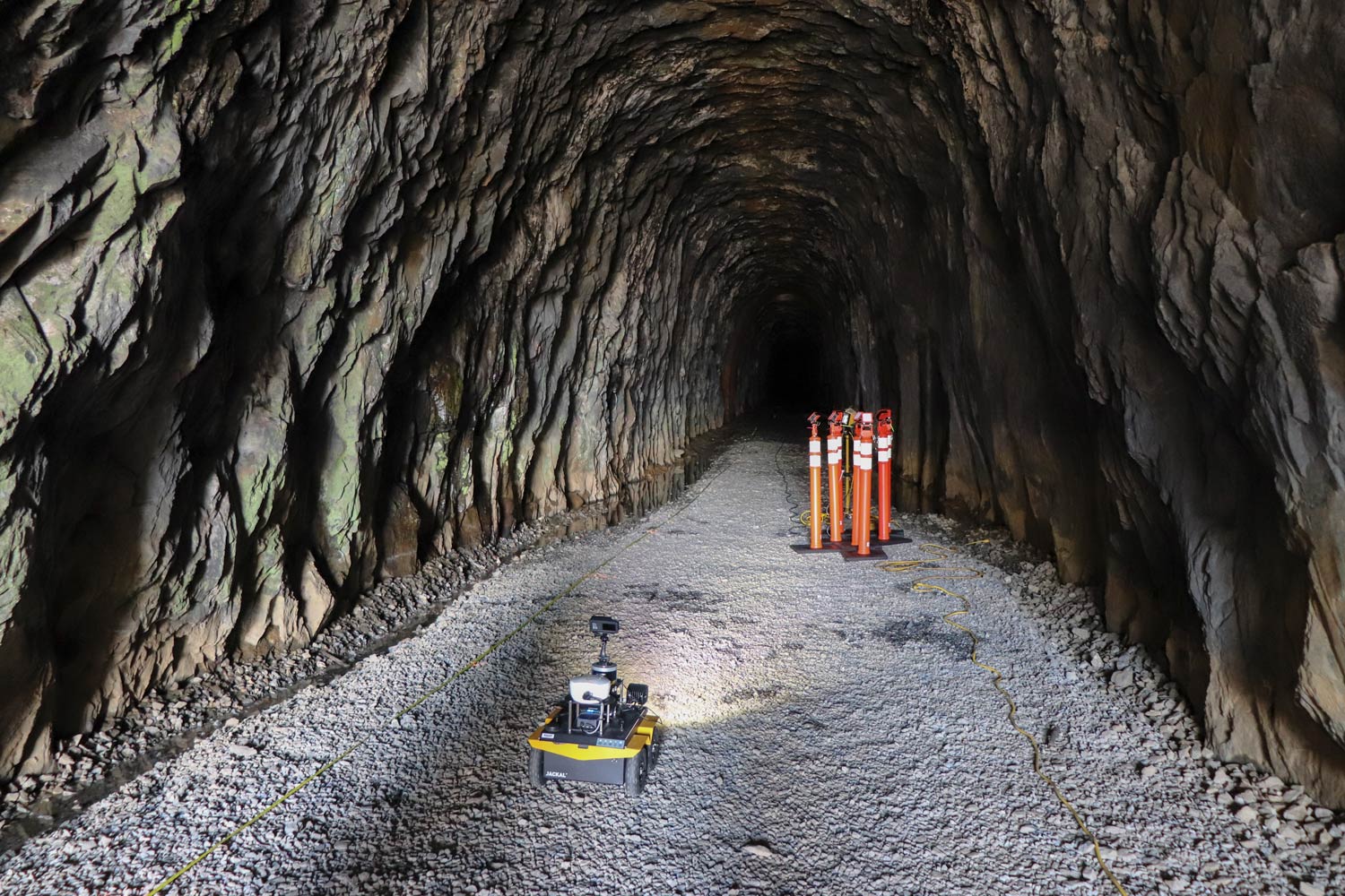The robot enters the Crozet Tunnel to start its mapping process.
