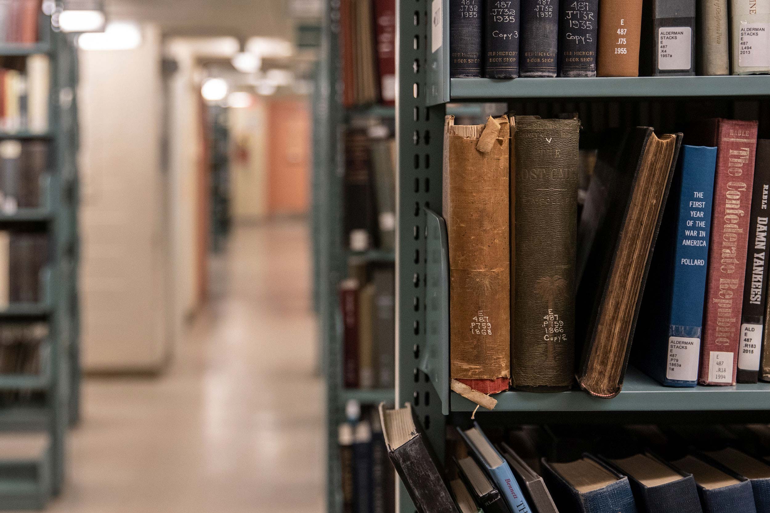 books on a metal booskshelf