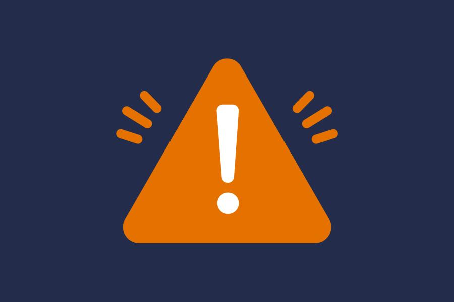 An exclamation point on an orange alert sign over a blue background